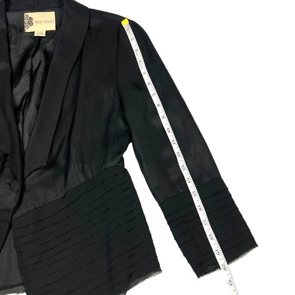 Fleur Wood Strata Blazer Tuxedo Jacket Tencel Chiffon Long Sleeve Button Women 4 - Picture 6 of 12